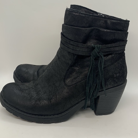B.O.C. Alicudi Vegan Leather Ankle Boots Black 8 Tassel  Fringe Heeled Boho Moto - Picture 5 of 13